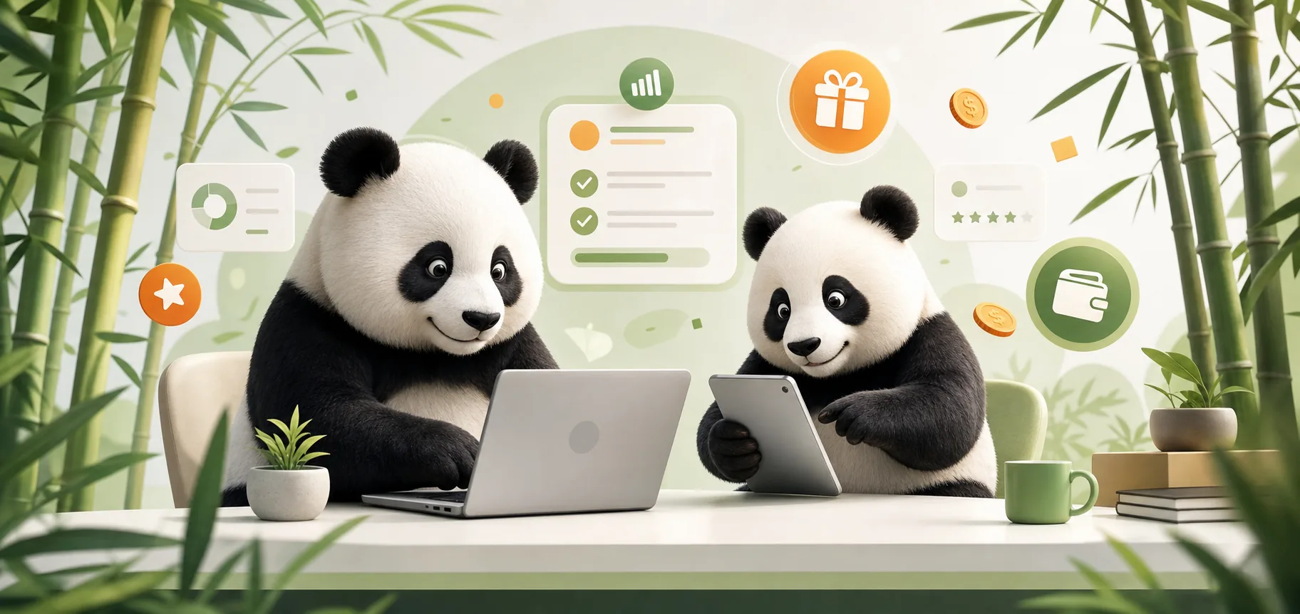 Pandas completing surveys together