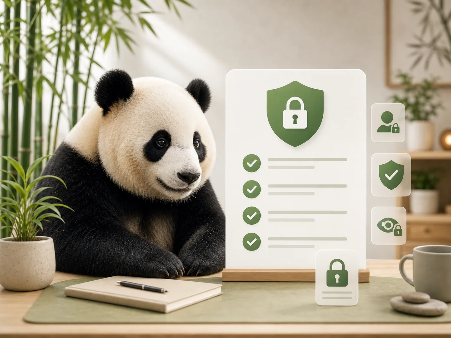 Panda reviewing a secure survey checklist